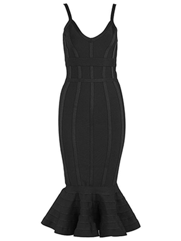 Sexy V-neck Backless Fishtail Bandage Dress Black