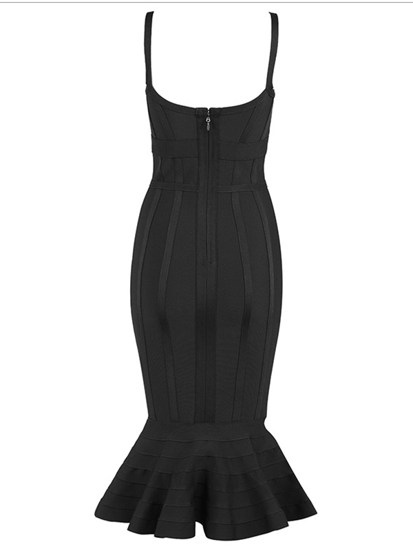 Sexy V-neck Backless Fishtail Bandage Dress Black