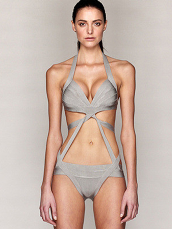 Sexy Halter One Piece Bandage swimwear Grey 