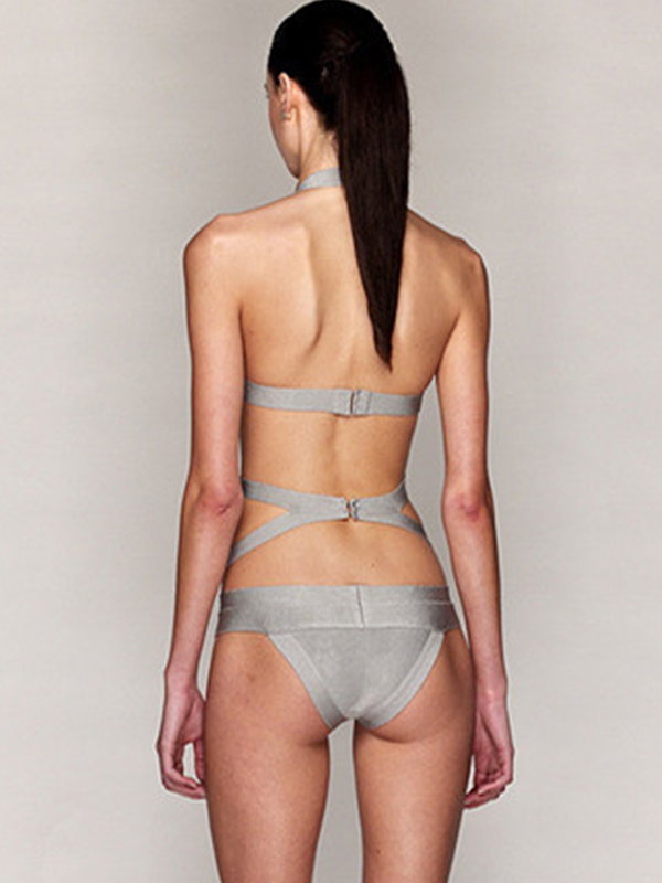 Sexy Halter One Piece Bandage swimwear Grey 