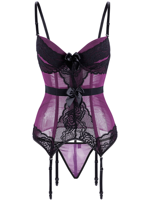 Sexy Women Straps Lace Bustier Purple