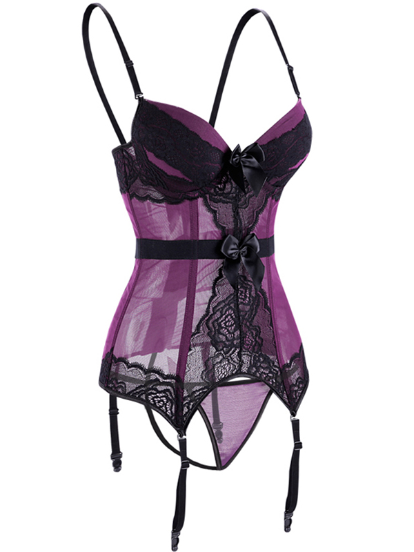 Sexy Women Straps Lace Bustier Purple