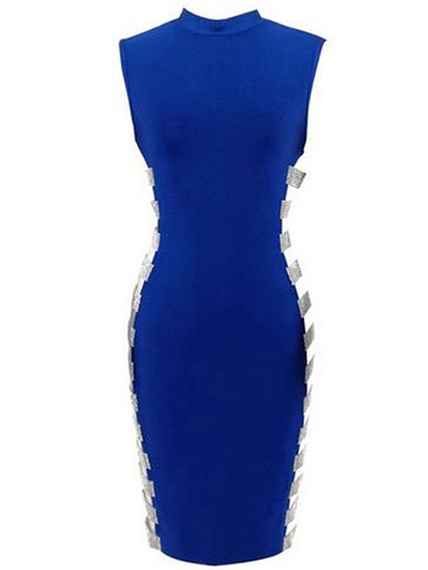 Side Hollow Out Sequin Midi Dress Blue