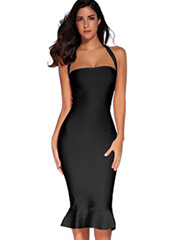 Sleeveless Strap Bodycon Bandage Dress Black