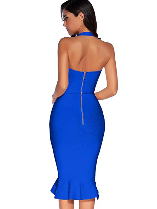 Sleeveless Strap Bodycon Bandage Dress Dark Blue