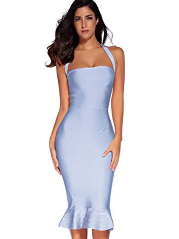 Sleeveless Strap Bodycon Bandage Dress Light Blue