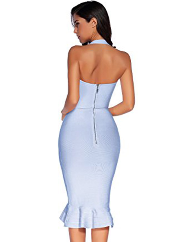 Sleeveless Strap Bodycon Bandage Dress Light Blue