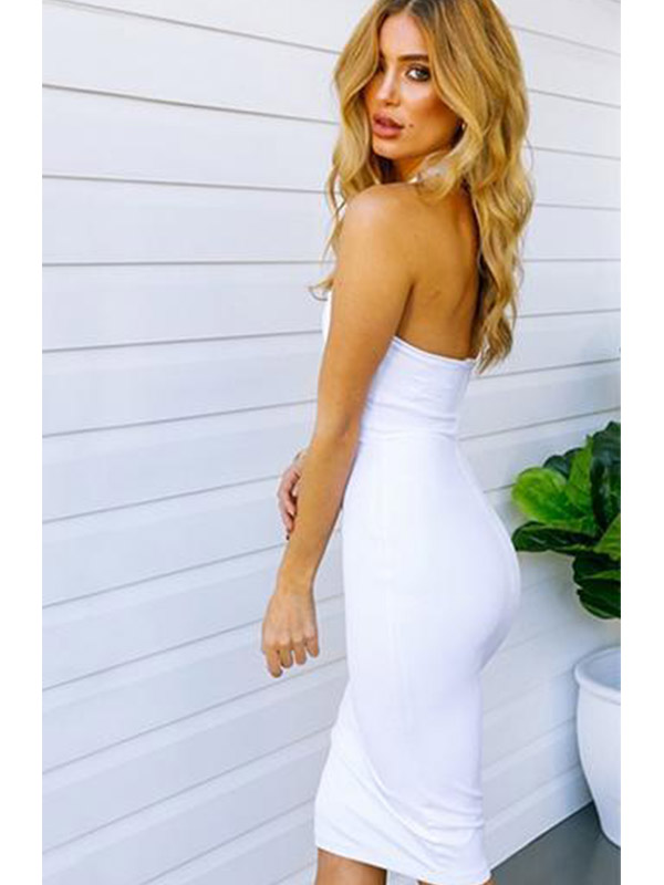 Sleeveless Strap Bodycon Bandage Dress White