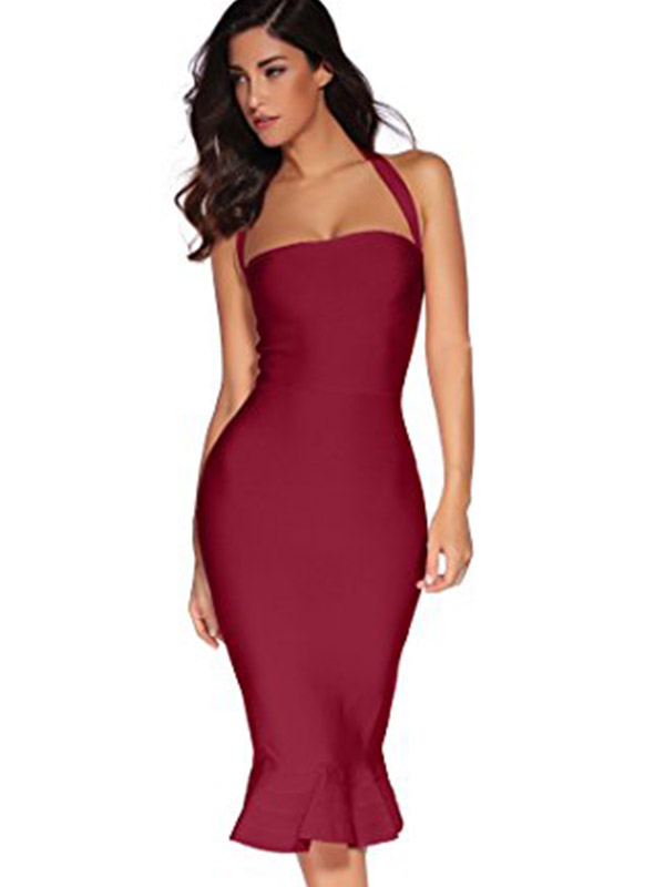 Sleeveless Strap Bodycon Bandage Dress Wine Red