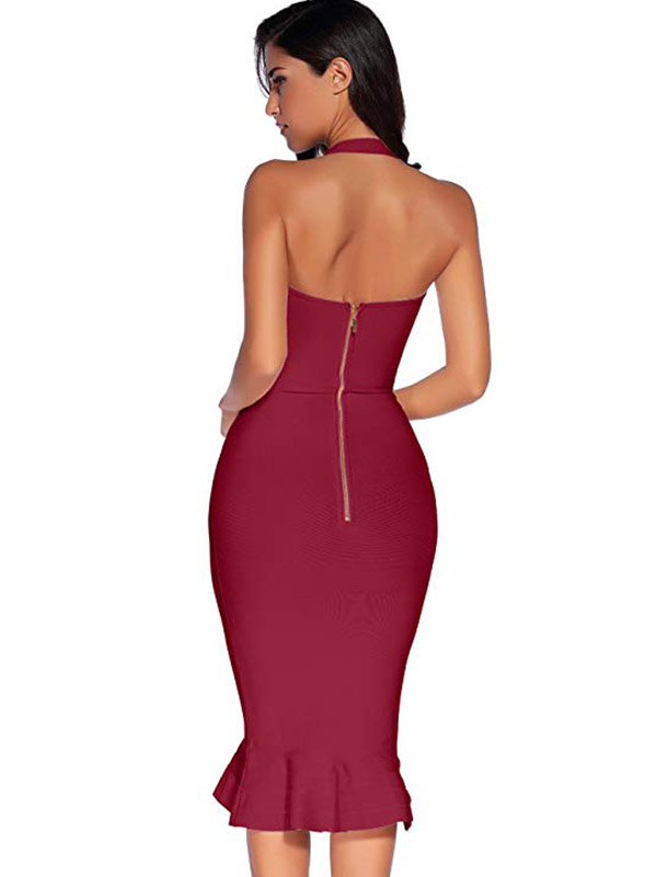 Sleeveless Strap Bodycon Bandage Dress Wine Red