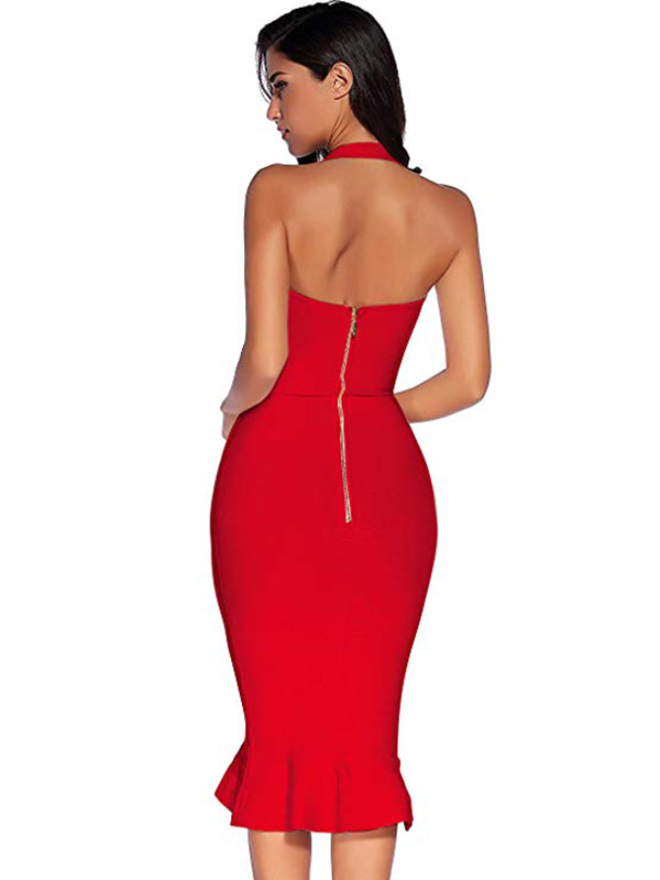 Sleeveless Strap Bodycon Bandage Dresss Red