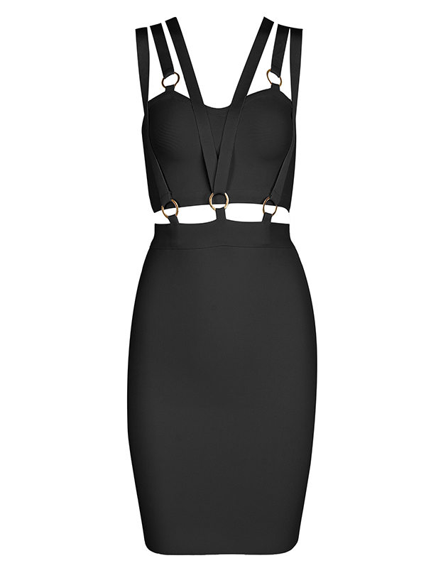 Summer Slim Backless Sleeveless Bandage Dress Black