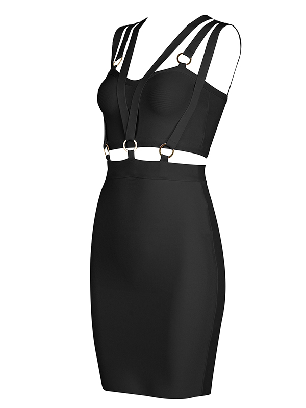 Summer Slim Backless Sleeveless Bandage Dress Black