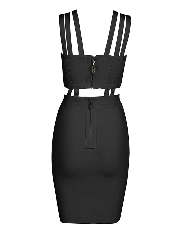 Summer Slim Backless Sleeveless Bandage Dress Black