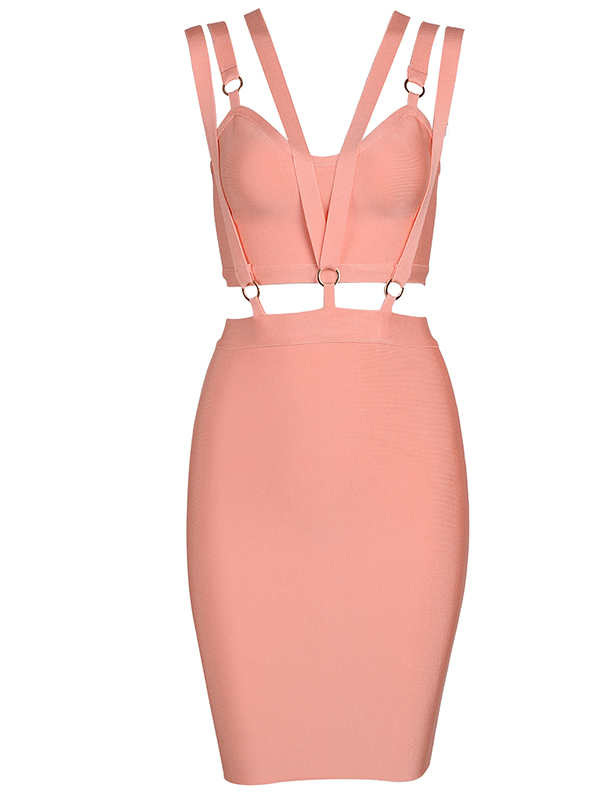 Summer Slim Backless Sleeveless Bandage Dress Dark Pink