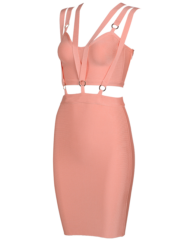Summer Slim Backless Sleeveless Bandage Dress Dark Pink