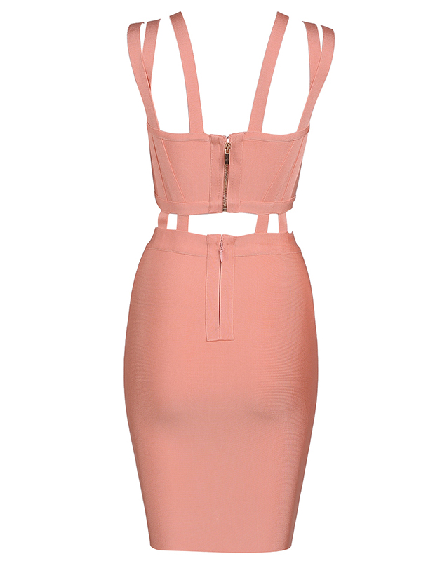 Summer Slim Backless Sleeveless Bandage Dress Dark Pink