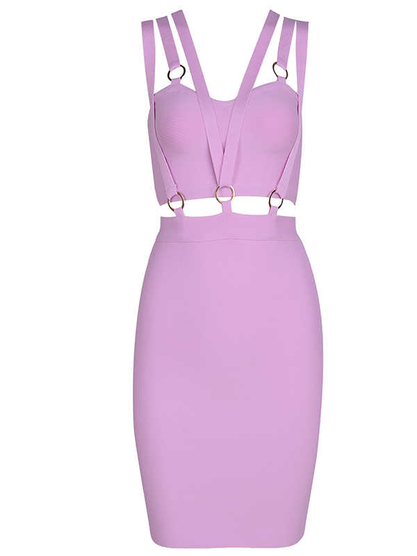 Summer Slim Backless Sleeveless Bandage Dress Pink