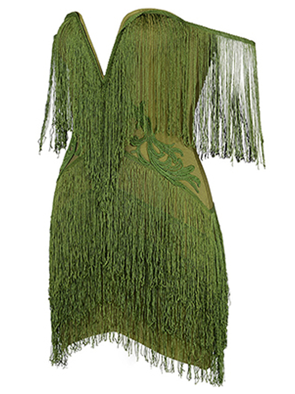 V-neck Off The Shoulder Fringed Dress Green