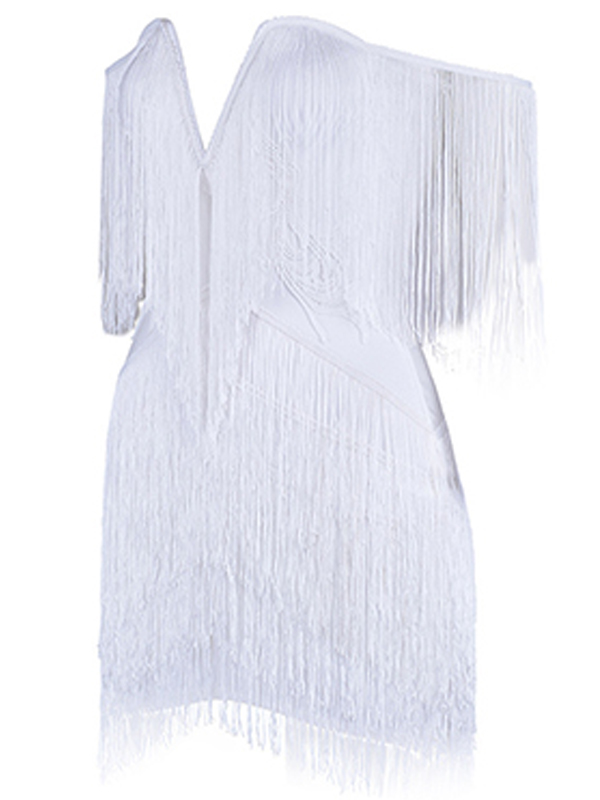 V-neck Off The Shoulder Fringed Dress White