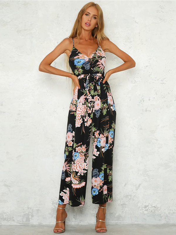 Women Bohemia Sexy Backless Jumpsuit Black