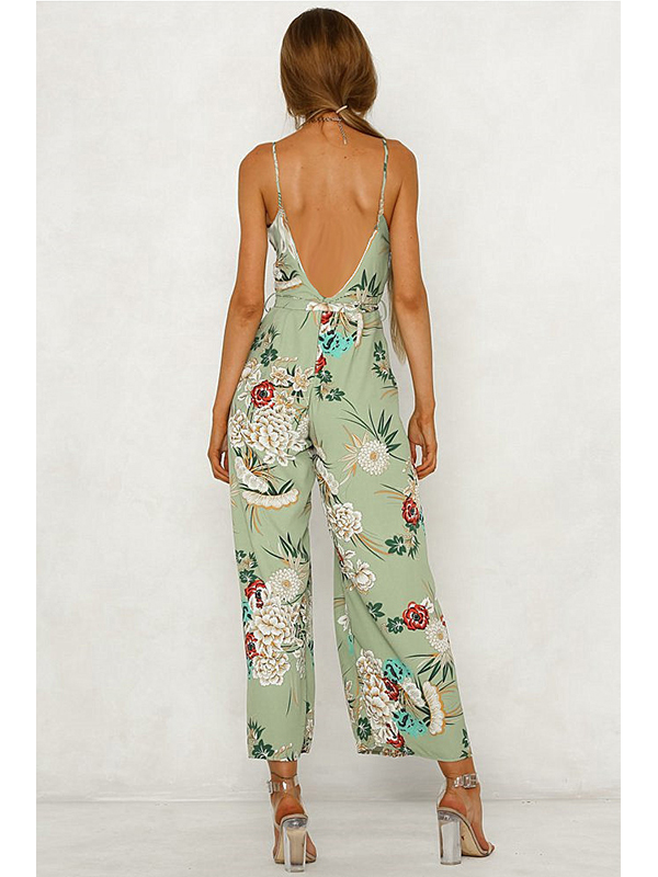 Women Bohemia Sexy Backless Jumpsuit Green