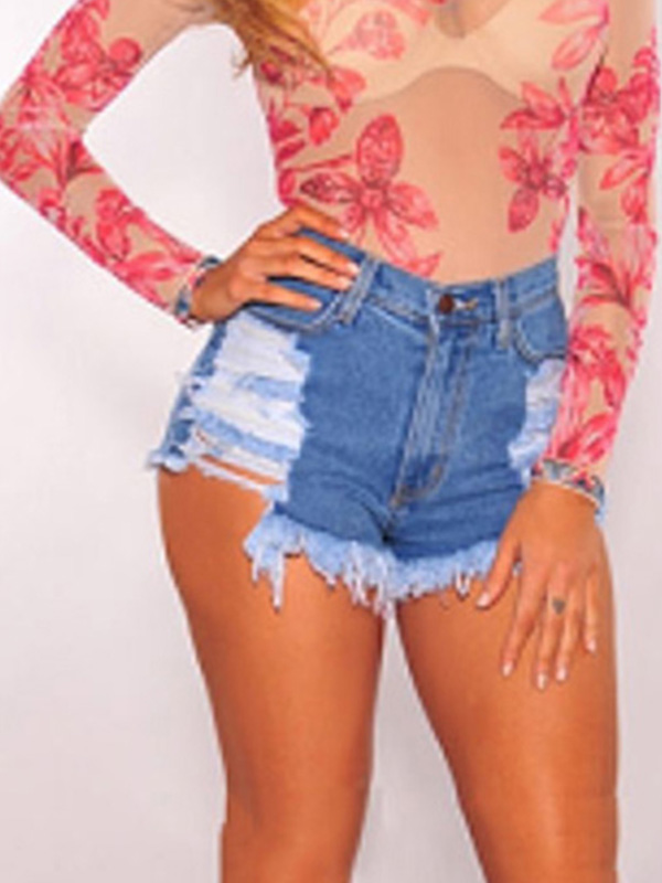 Women Destroyed High Waist Shorts Jeans