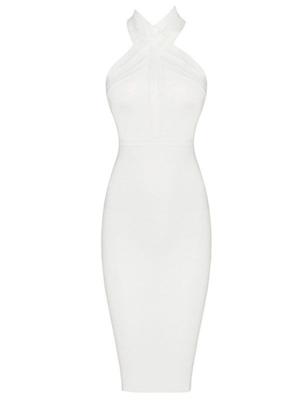 Women Halter Neck Bandage Dresses White 