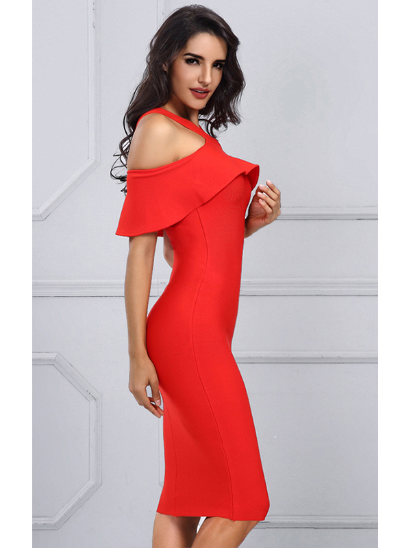 Women Ruffles Bodycon Bandage Dress 