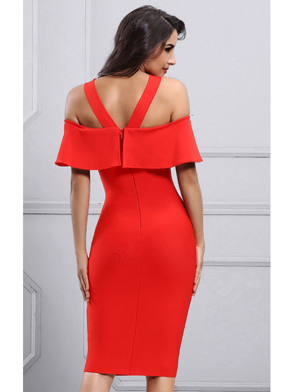 Women Ruffles Bodycon Bandage Dress 