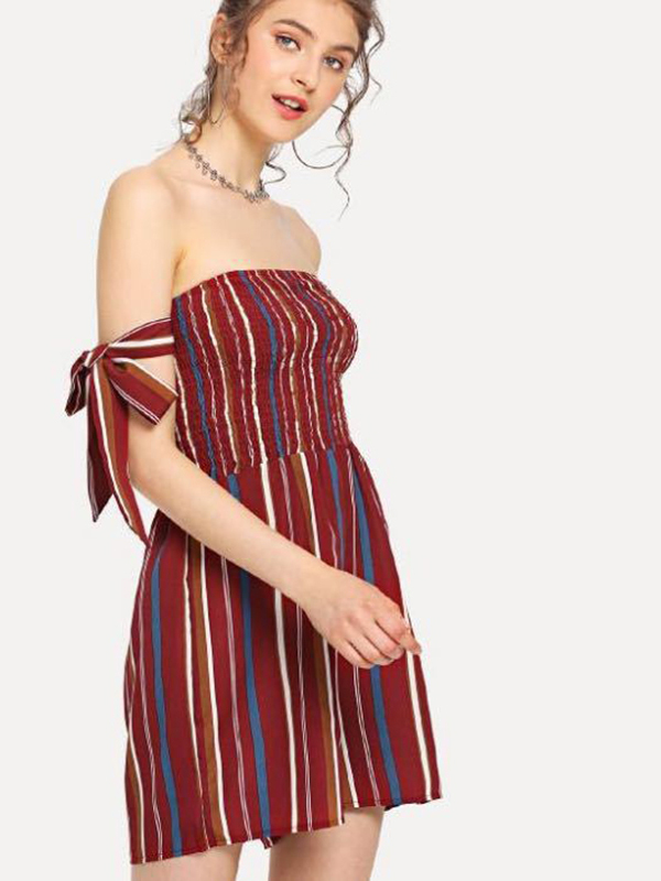 Women Sexy Off Shoulder Vertical Strips Rompers