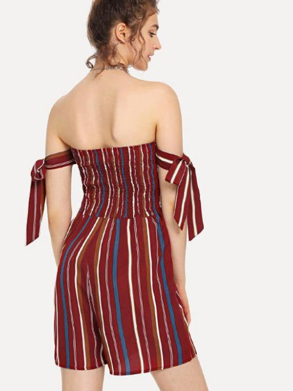 Women Sexy Off Shoulder Vertical Strips Rompers