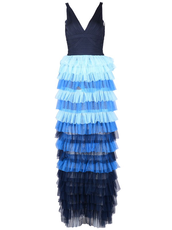 Women Sexy V-Neck Full Length Bandage Dress