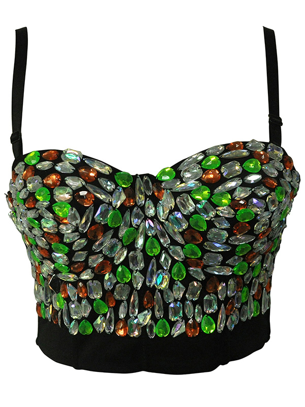 Women Shiny Stones Bustier Crop Top