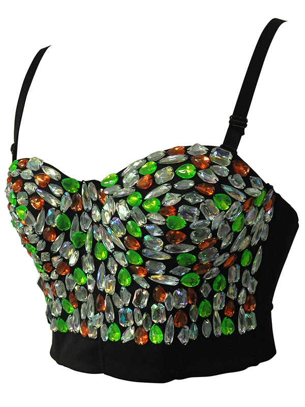 Women Shiny Stones Bustier Crop Top