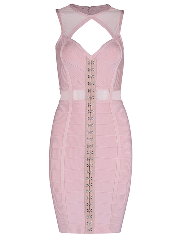 Women Sleeveless Club Bandage Dresses Pink 