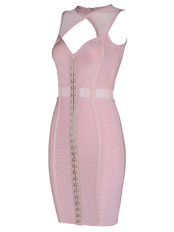 Women Sleeveless Club Bandage Dresses Pink 