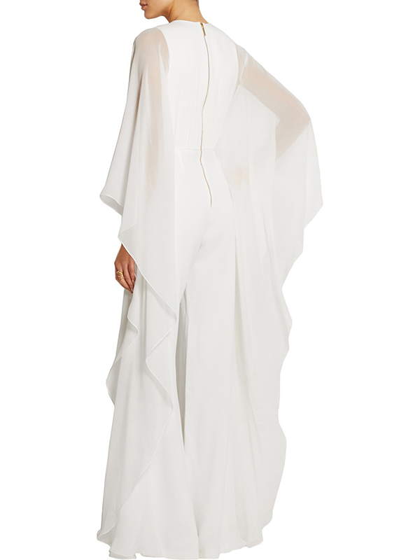 Women Solid Cape Sleeve Jumpsuits White