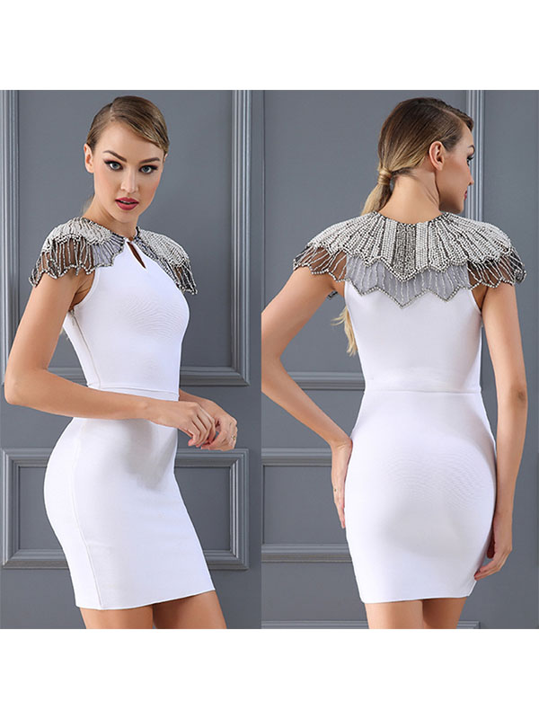 Women Solid Party Bandage Mini Dresses White 