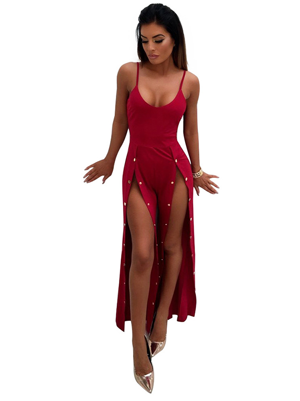 Women Spaghetti Summer Jumpsuit Red