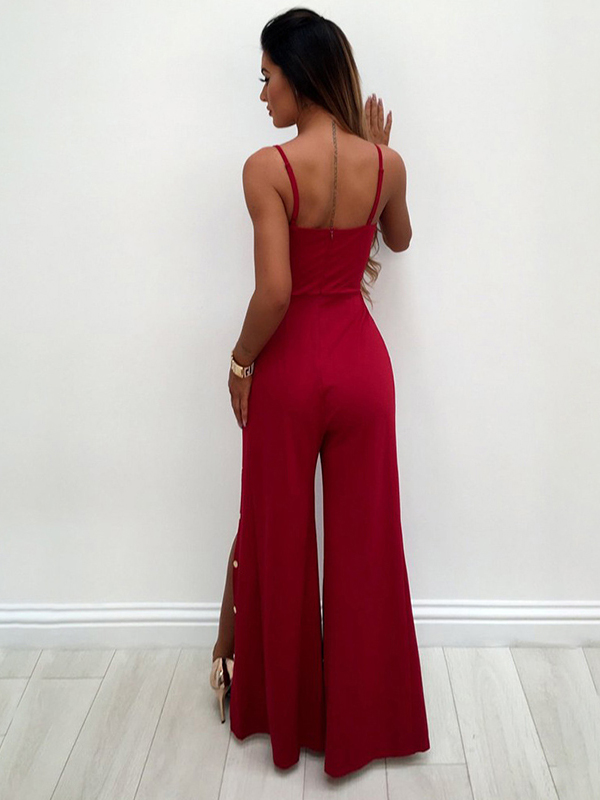 Women Spaghetti Summer Jumpsuit Red
