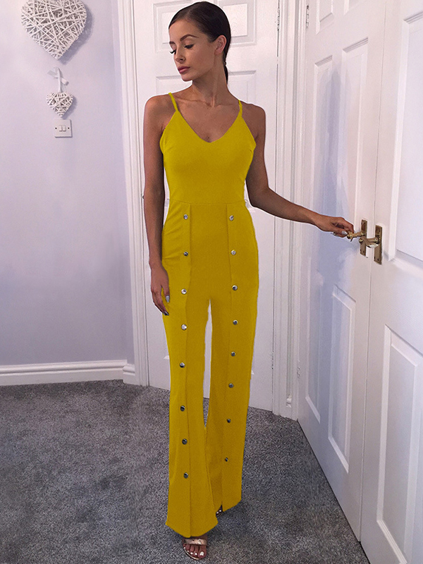 Women Spaghetti Summer Jumpsuit Yellow