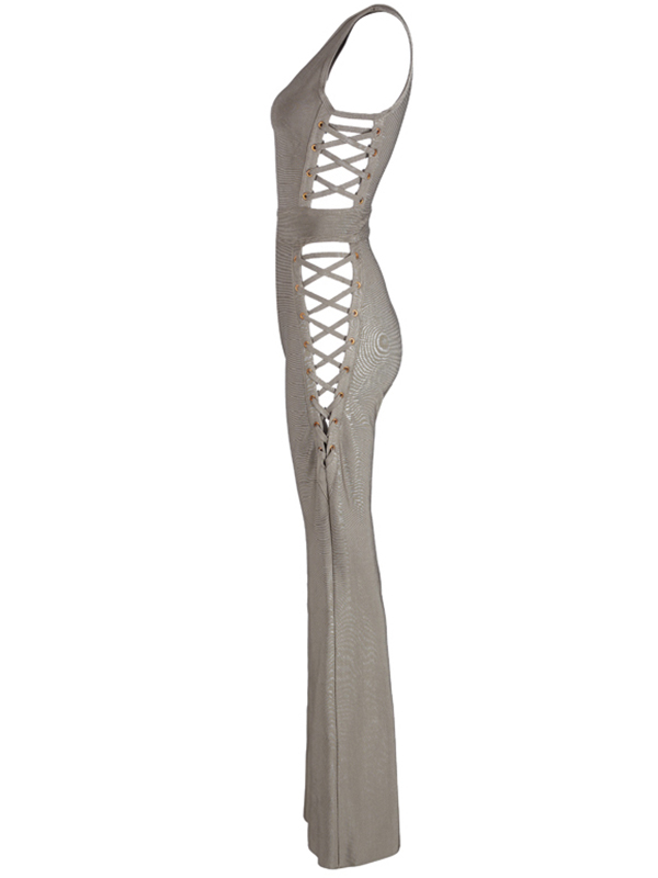 Women Wide Leg Sleeveless U Neck Jumpsuits Grey