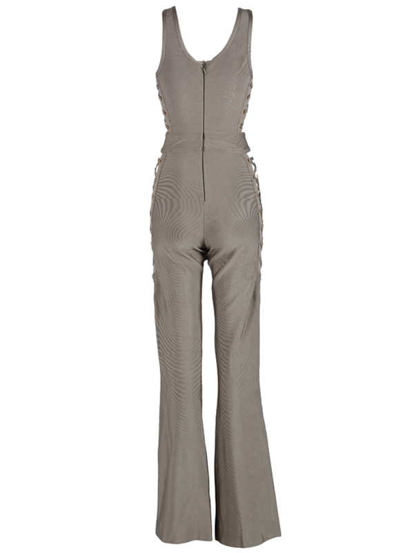 Women Wide Leg Sleeveless U Neck Jumpsuits Grey