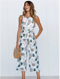 Bohemia Floral Print Sleeveless Jumpsuit White