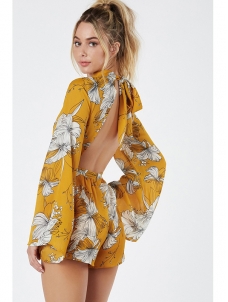 Chiffion Print Round Loose Overalls Jumpsuit