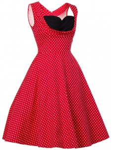 Elegant Dot Printed Midi Dress Red