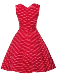 Elegant Dot Printed Midi Dress Red