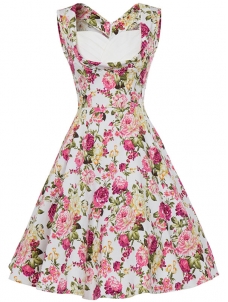 Elegant Floral Printed Midi Dress Pink