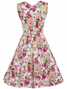 Elegant Floral Printed Midi Dress Pink